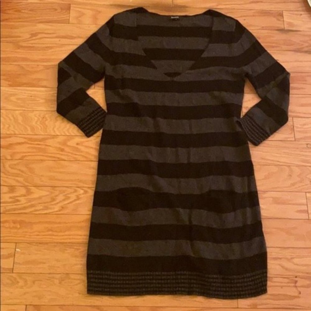 Express gray striped sweater dress with po…